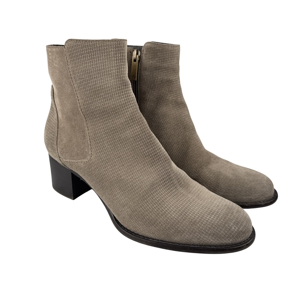 Aquatalia Womens Tisha Side Zip Heel Ankle Boots Size 9 Waterproof Taupe Suede